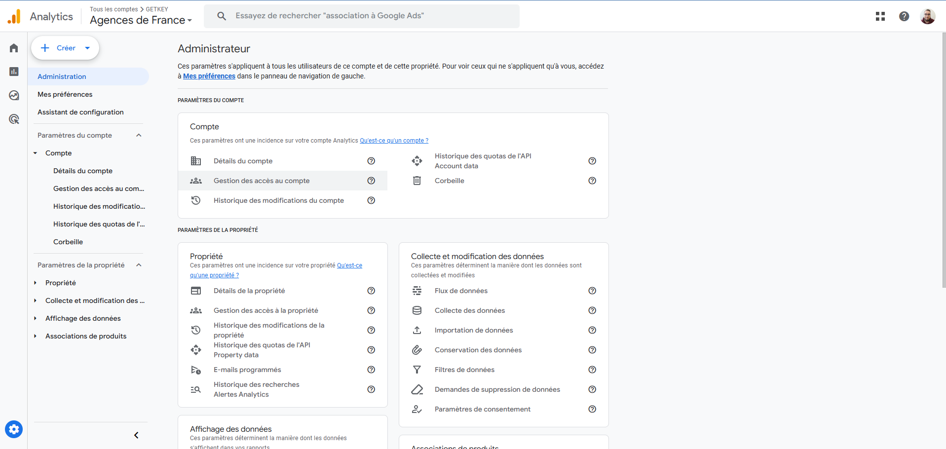 Administration GA4 - Gestion des accès au compte