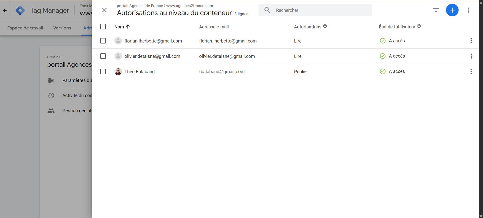 Bouton + Ajouter des utilisateurs GTM