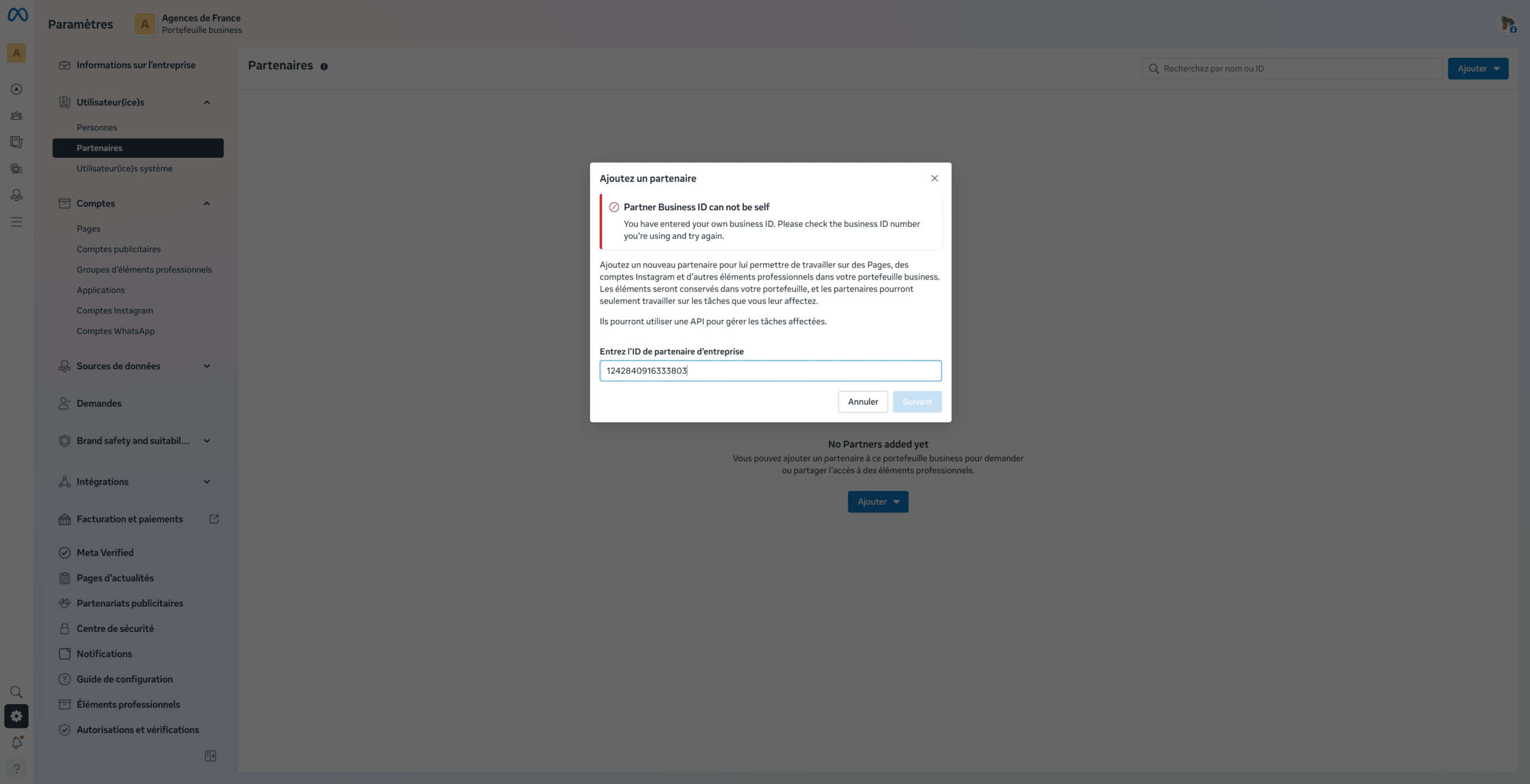 Saisie du Business ID partenaire